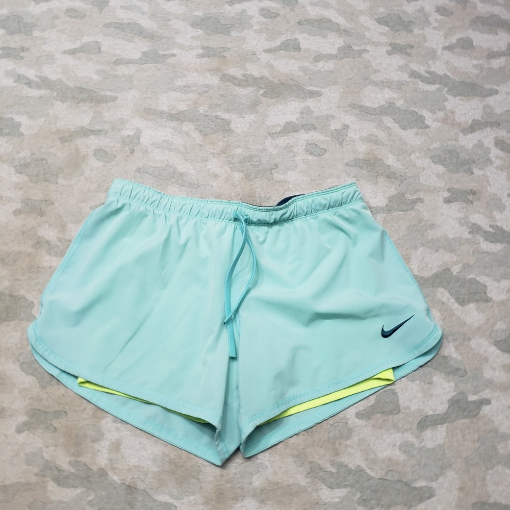 Nike Just Do It Shorts Womens Medium Green Dri-Fit Drawstring Lined Running‎ Gym